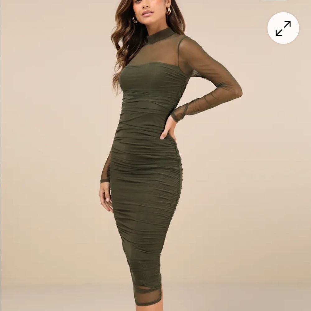 Lulu's Elegant Olive Long Sleeve Dress